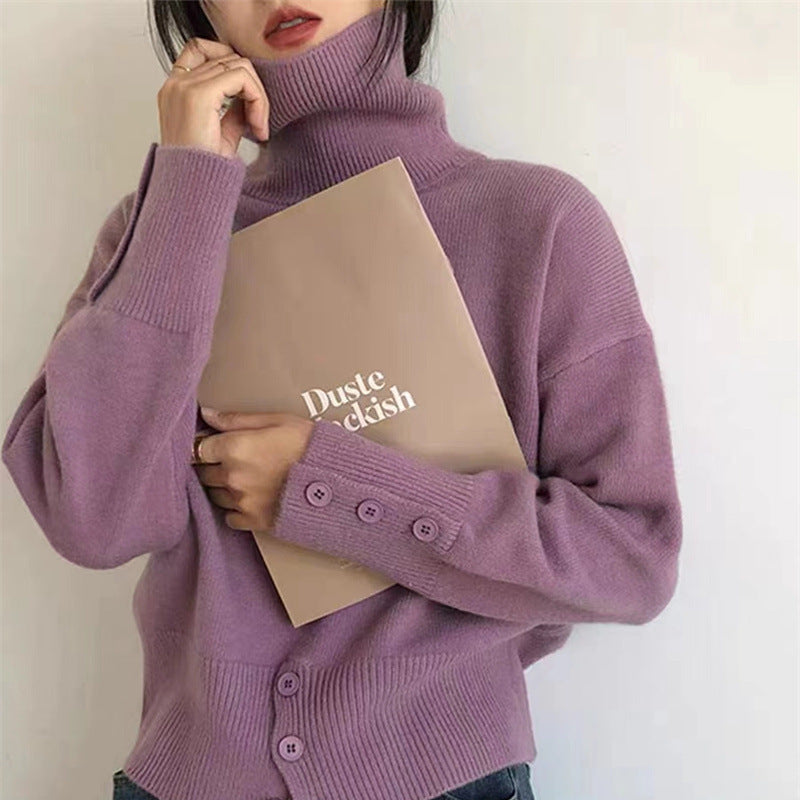 Kvinders rullekrave sweater med knapdetaljer og blødt materiale Stilla