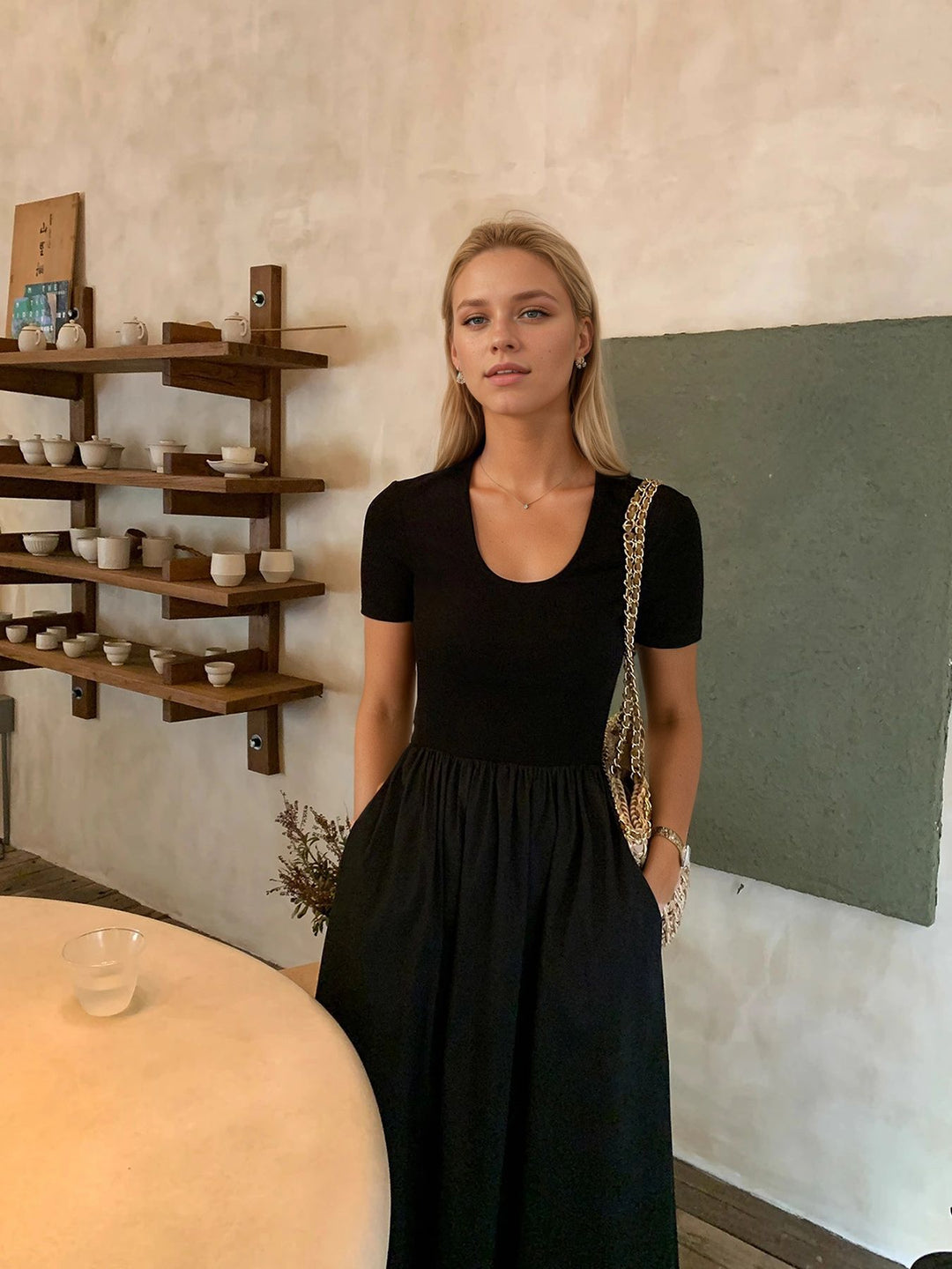 Dame Elegant Maxi-kjole med høj udskæring og harmonisk snit Skovae