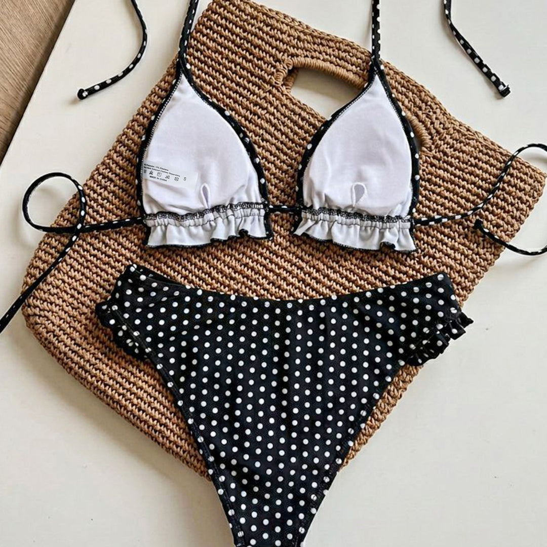 Dame Triangle-bikini med ruffles og justerbare stropper Skovae
