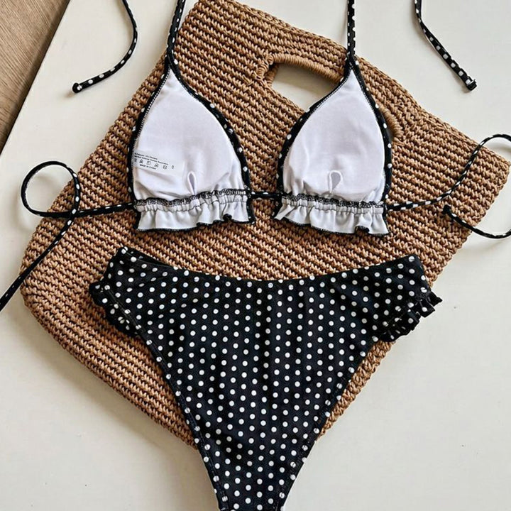 Dame Triangle-bikini med ruffles og justerbare stropper Skovae