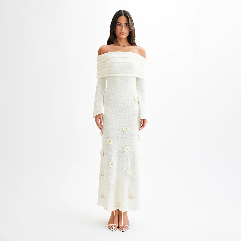 Kvinder Elegant Off-Shoulder Blomsterkjole Maxi Stilla
