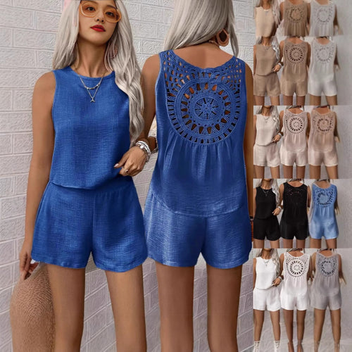 Dame Løs Shorts-sæt med ærmeløs Top og elastisk Talje Stilla