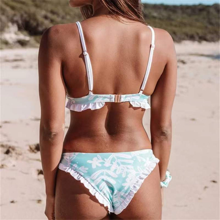 Dame Triangel-Bikini med legende rynkedetaljer og blomstertryk Skovae