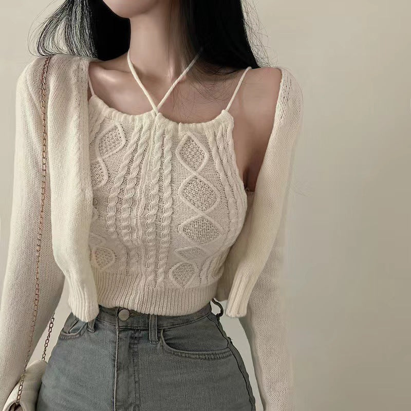 Dame Elegant Strik-Crop-Top med justerbare stropper Stilla