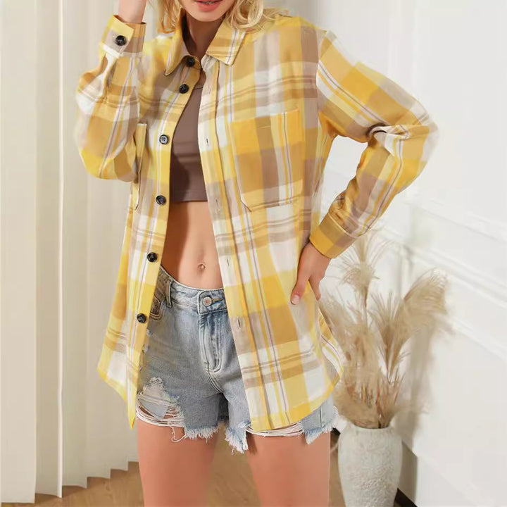 Dame flannel skjorte i oversized snit med ternet mønster Stilla