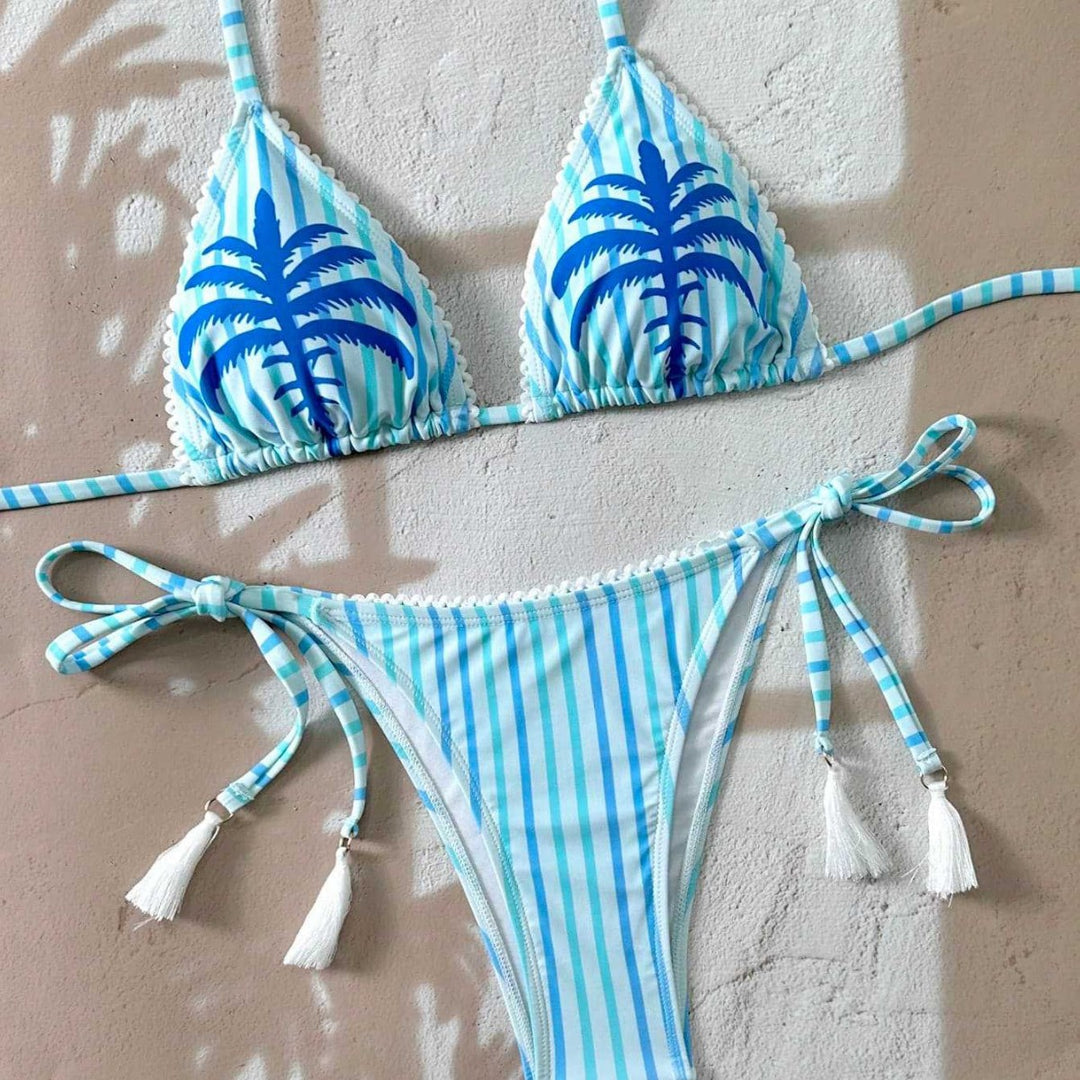 Dame bikinisæt med legende rynker og blomsterdesign Skovae