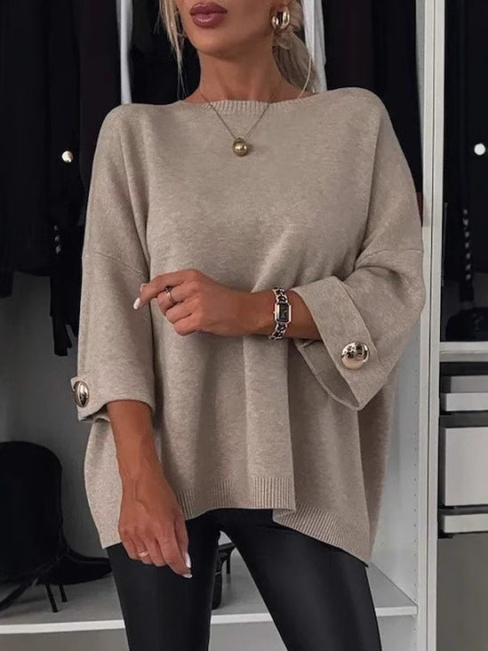 Dame Oversized Strikbluse med fashionable Ærmeopfoldninger Stilla