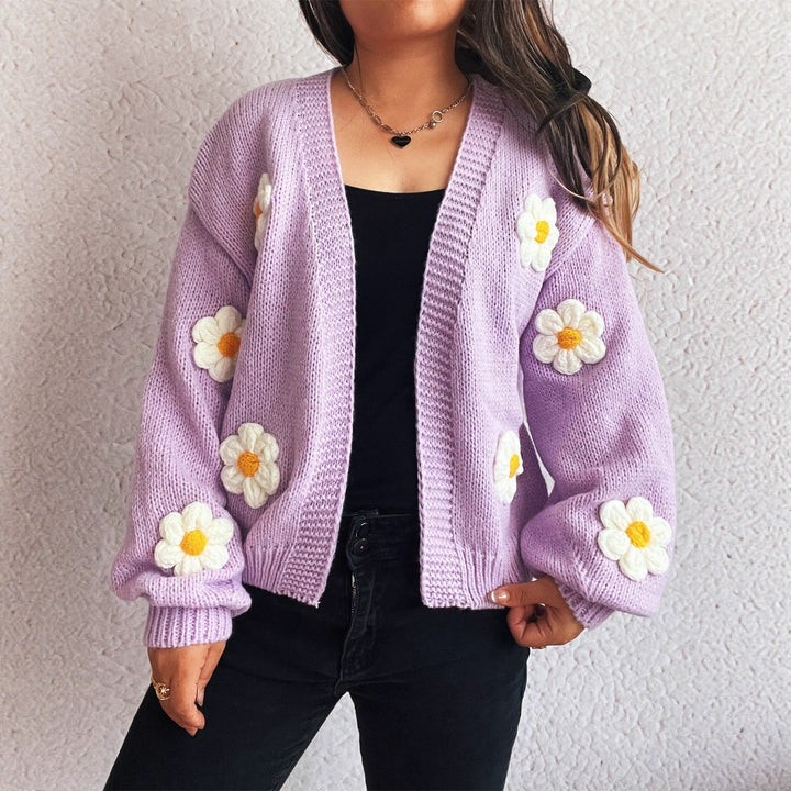 Dame cardigan med blomsterapplikationer Stilla