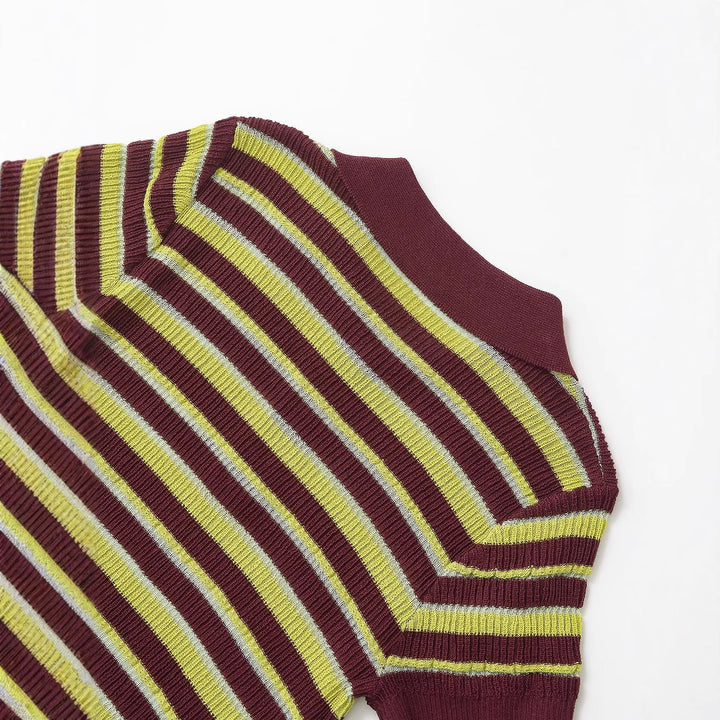 Femme Stribet Korte Ærmer Strik-Polo-Top Stilla