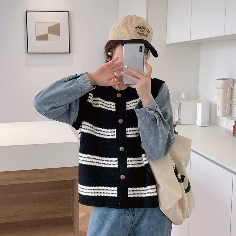 Damer Komfortabel Cardigan med Moderne Striber og Mode Knap Lukning Stilla