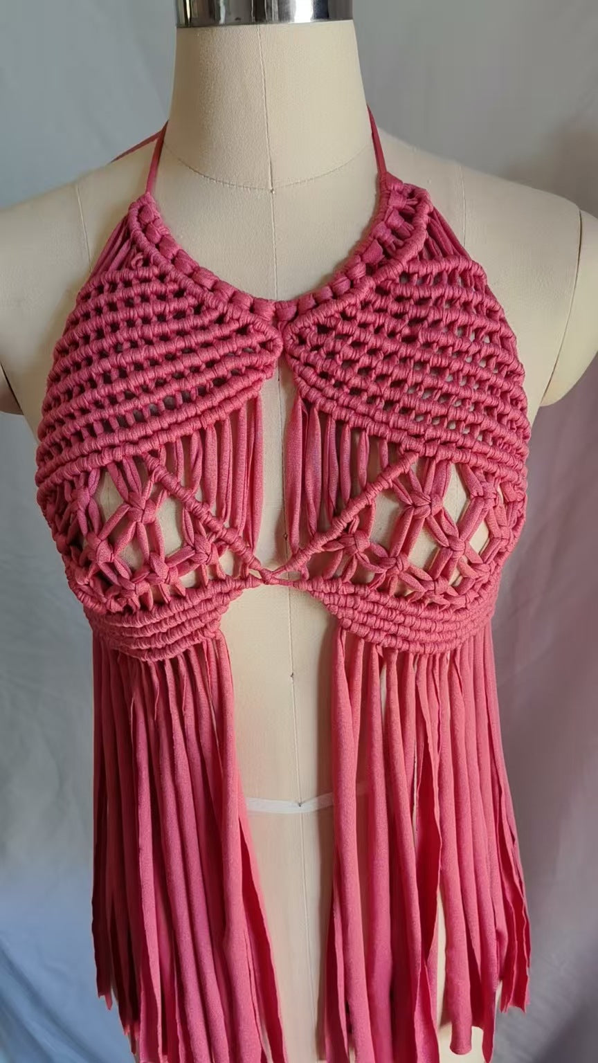 Dame Makramee Top i Boho-stil med frynser Stilla