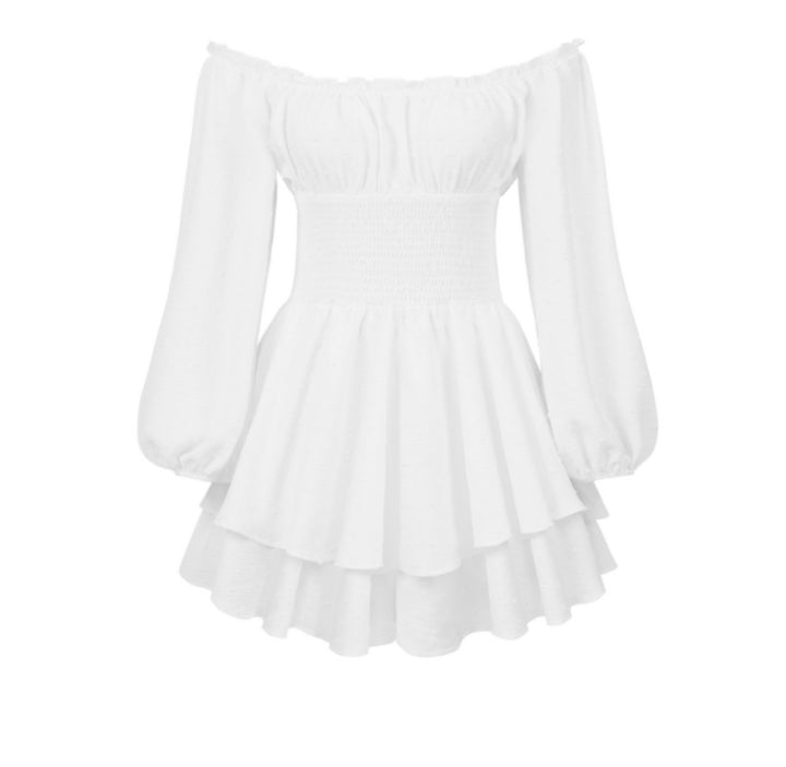 Dame Off-Shoulder Minikjole med Rynker og ballonformede ærmer Stilla