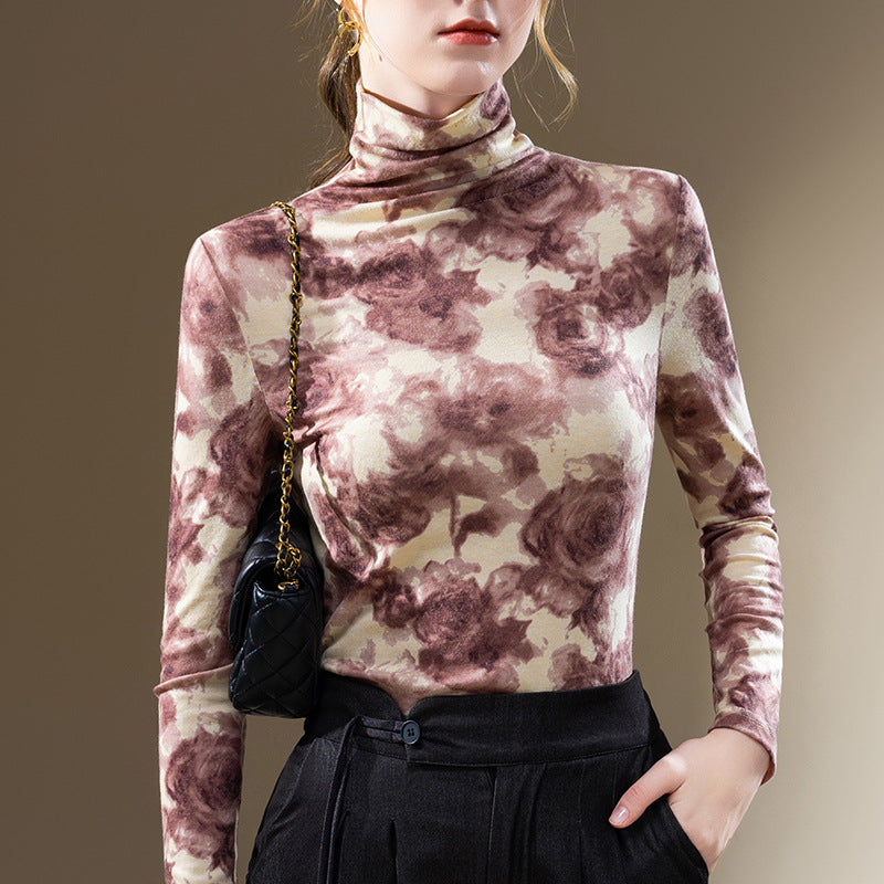 Dame rullekrave top med blomsterprint Stilla
