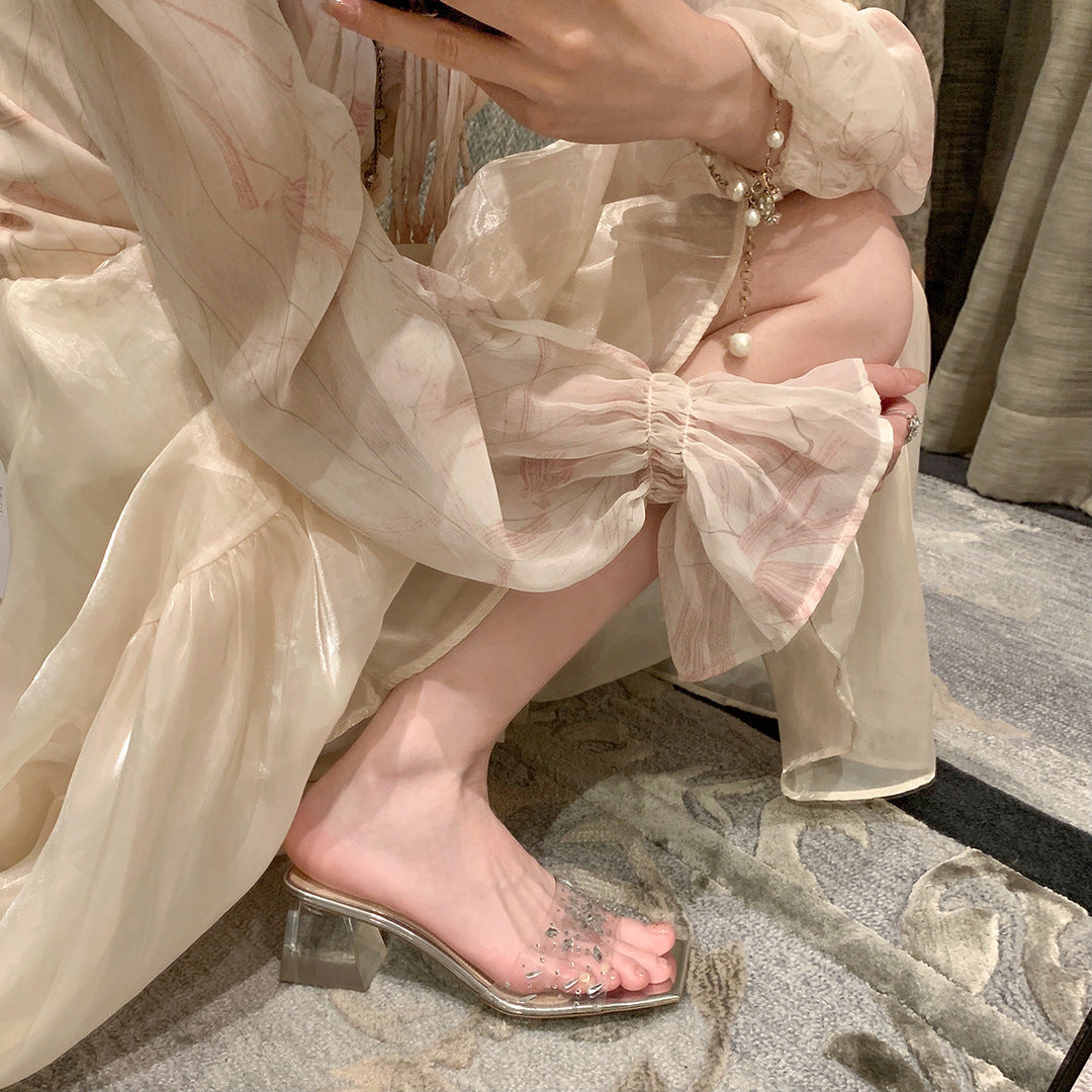 Dame blokhæle glide sandaler med geometrisk design Stilla