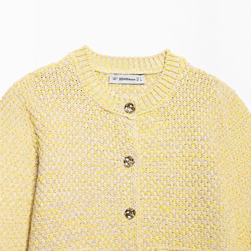 Dame Struktur Strik Knaplukning Cardigan med Dekorative Lommer Stilla