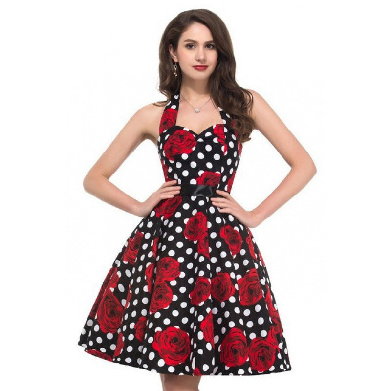 Women's Retro Swing Dress with Floral Pattern and Polka Dots Stilla