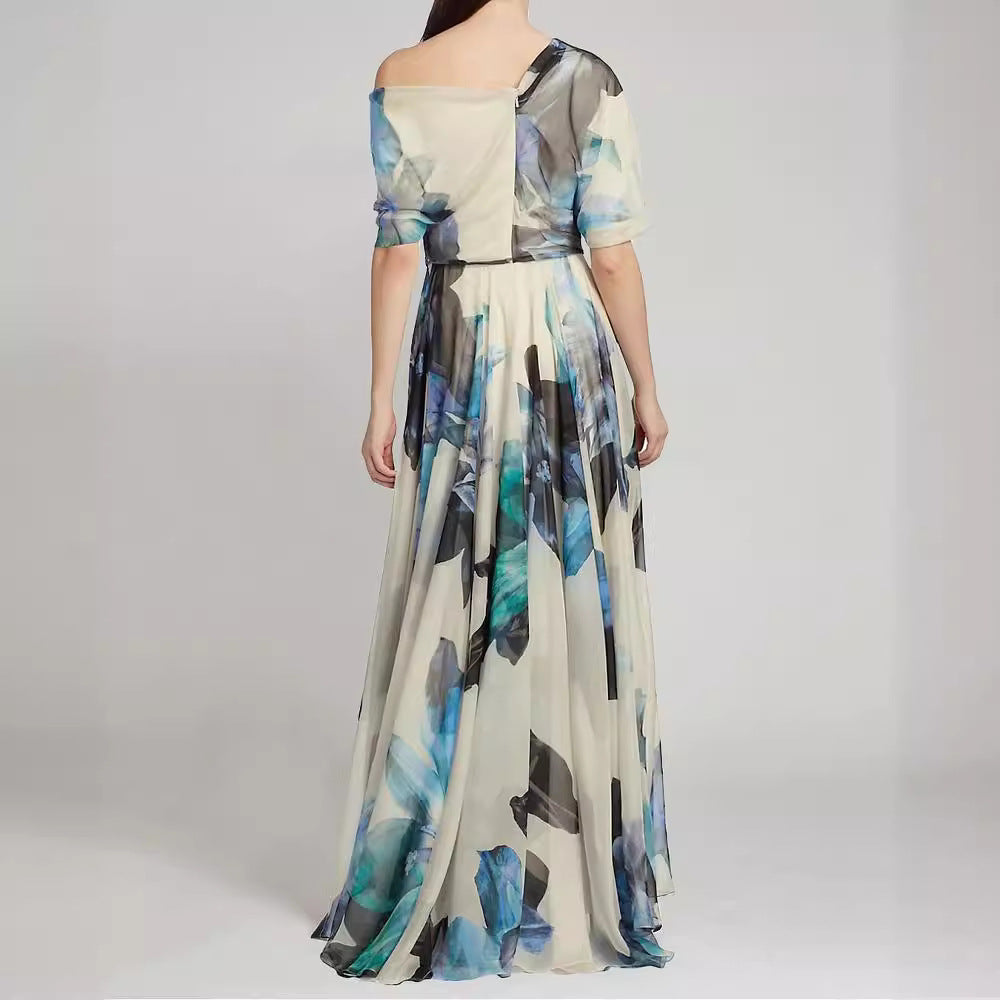 Dame maxikjole med floral chiffon og voluminous ærmer Stilla