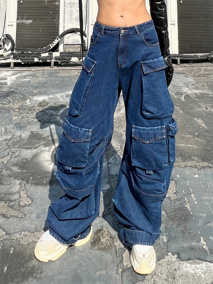 Dame Cargo-jeans med praktiske multifunktionstaske og løs pasform Stilla