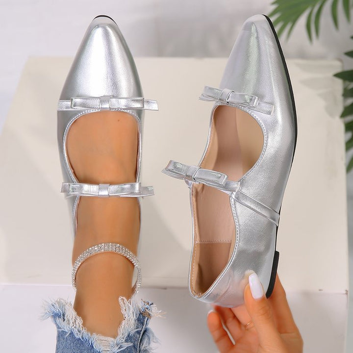 Dame Ballerinas med elegant sløjfe dekoration og glitrende metallic-overmateriale Stilla