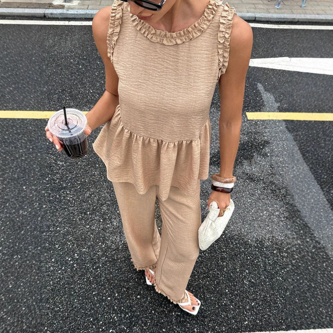 Dame Elegant Outfit med Ruffles detaljer og peplum snit Stilla