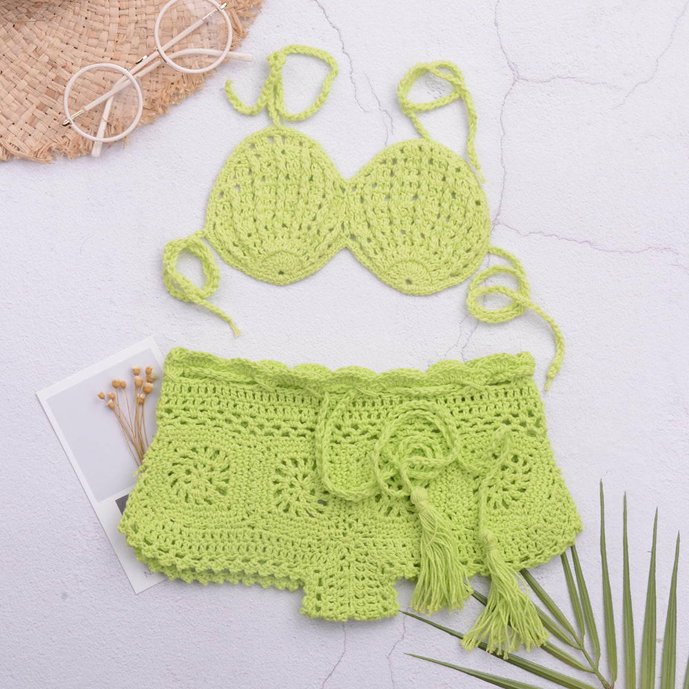 Dame Hæklet Bikini-Sæt med Frynse Detaljer Stilla