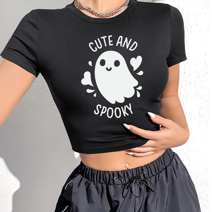 Dame Crop-Shirt med legende spøgelsesmotiv Skovae