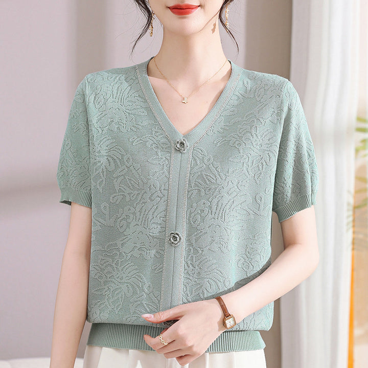 Femme Struktureret Floral Strikcardigan Stilla