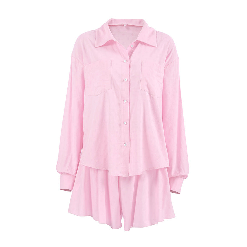 Dame Chic Oversized Pyjamasæt i let bomuldsblanding med knapliste Stilla