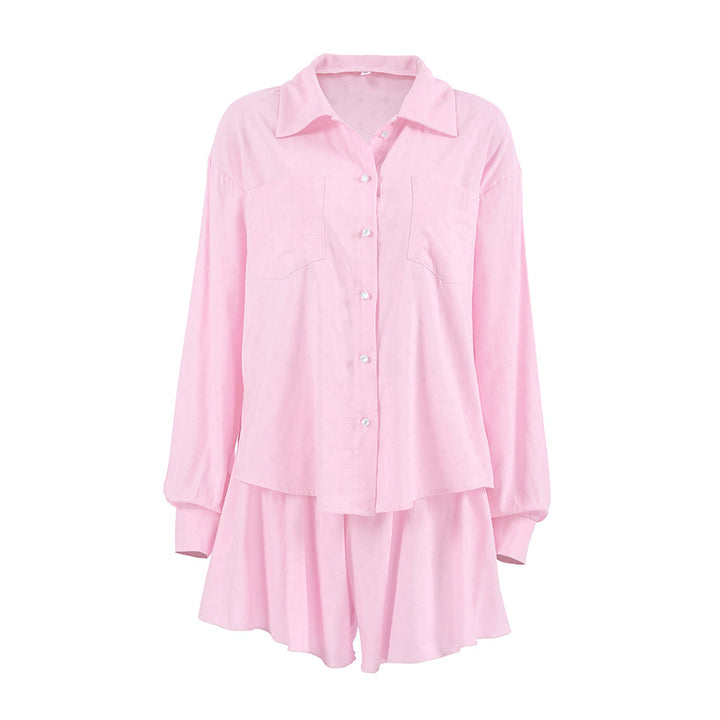 Dame Chic Oversized Pyjamasæt i let bomuldsblanding med knapliste Stilla