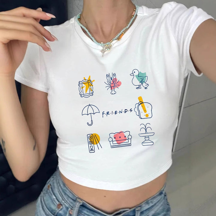 Dame Crop-T-shirt med kreativt fritidsdesign Skovae