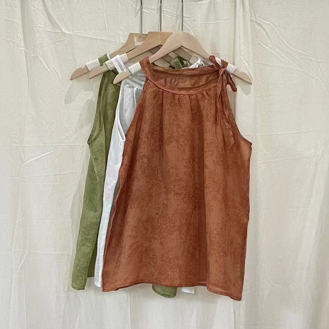 Femme Elegante ærmeløs bluse med sløjfedetalje Stilla