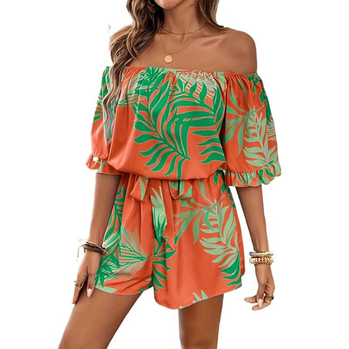 Damer Off-Shoulder Jumpsuit med blomsterdesign og elastisk bånd Skovae