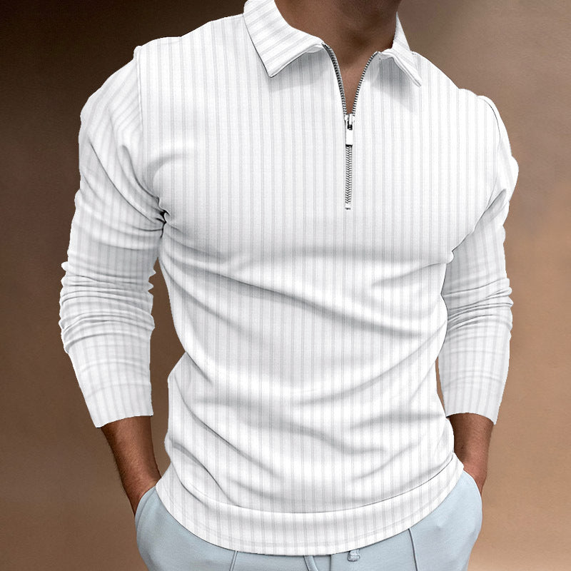 Herrer Langærmet Polo-Shirt med moderne Ståkrave og Lynlås Stilla
