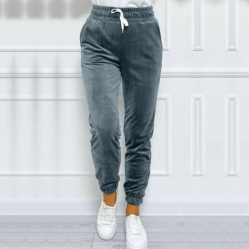 Dame behagelige velour fritidsbukser med elastisk talje og lommer Stilla