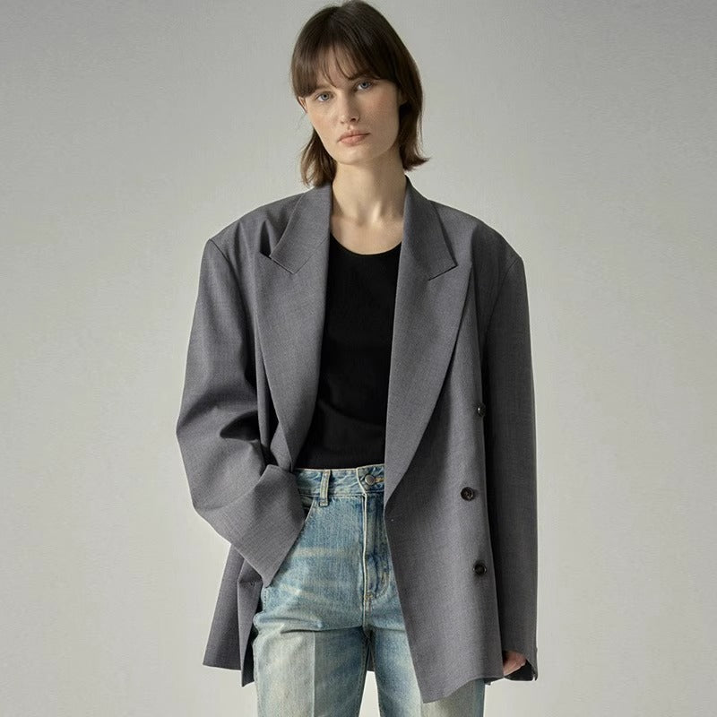 Kvinders Fashionable Stilfuld Blazer med Dobbelt Knapperække og Oversized Snit Stilla
