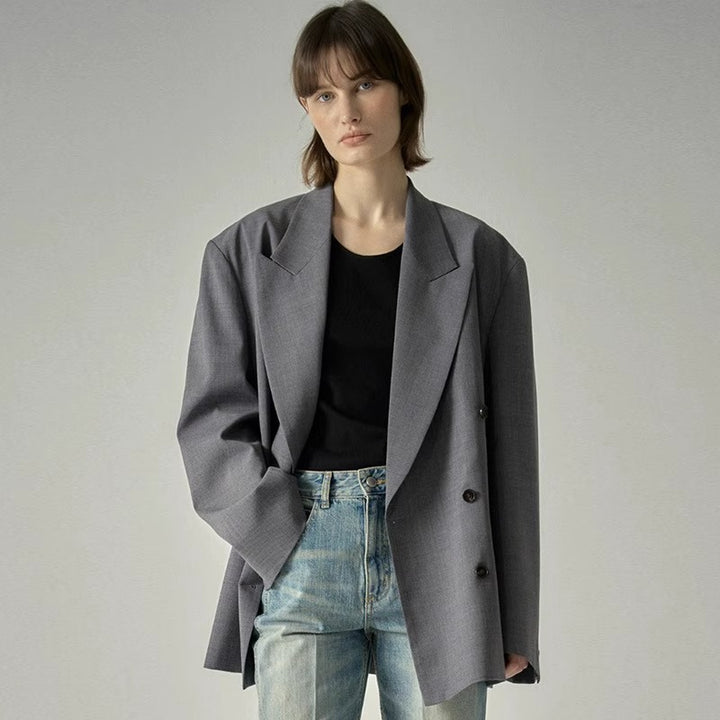 Kvinders Fashionable Stilfuld Blazer med Dobbelt Knapperække og Oversized Snit Stilla