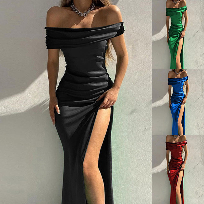 Dame Off-Shoulder Maxikjole med asymmetrisk kant og rynk Stilla