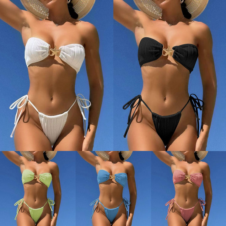 Dame Bandeau-bikini med elegant plisseret mønster og individuelt justerbare stropper Stilla