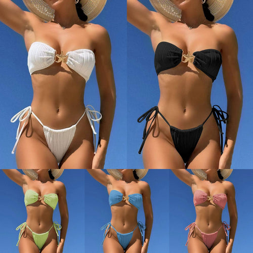 Dame Bandeau-bikini med elegant plisseret mønster og individuelt justerbare stropper Stilla