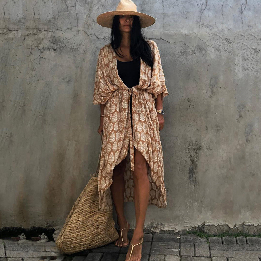 Damer Strandkimono med afslappet snit og blomster mønster detaljer Stilla