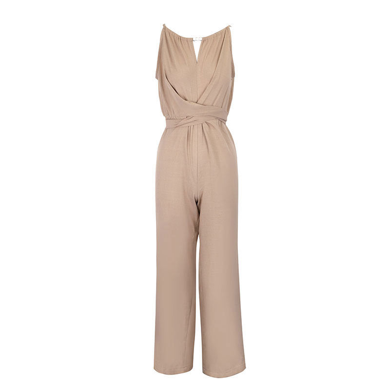 Dame gulvlængde jumpsuit med raffineret indpakningsdesign og elegant taljesøm Skovae