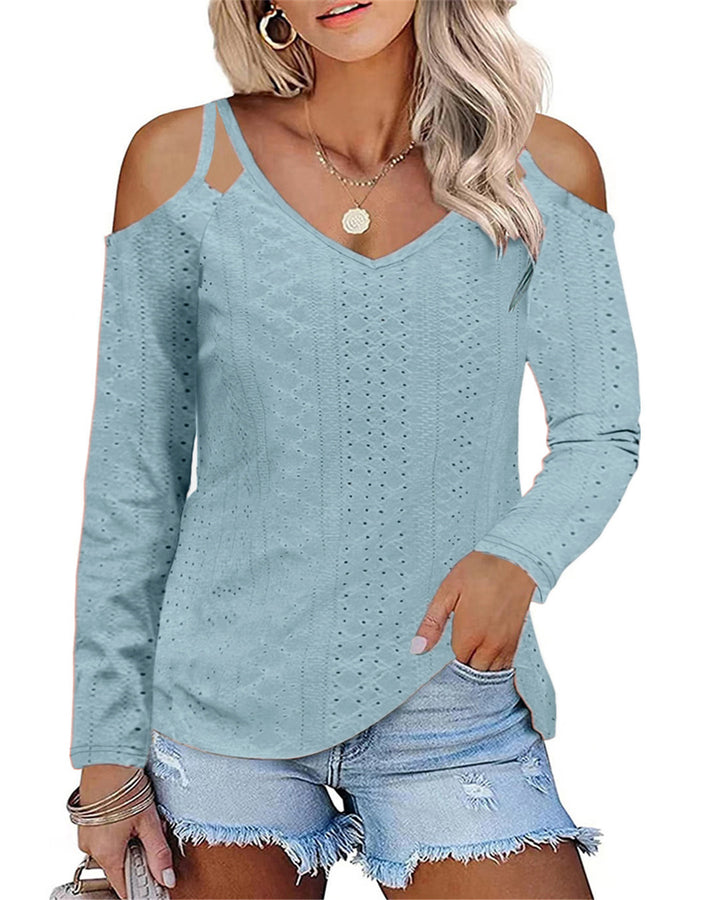 Dame V-hals longsleeve med raffineret skulderdesign Stilla
