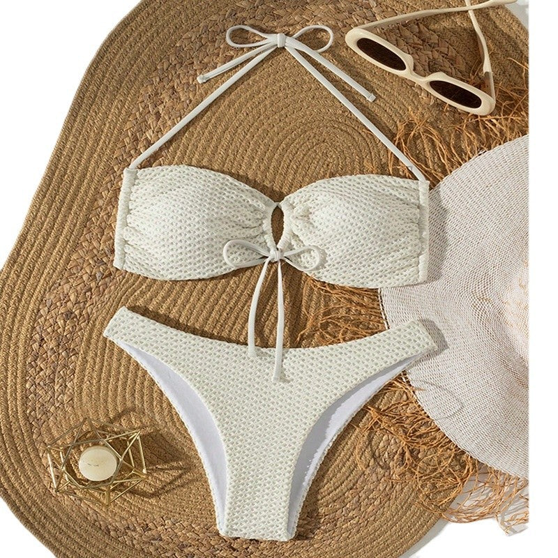 Damernes vaffelstrik-bånd-front-bikini-sæt Stilla