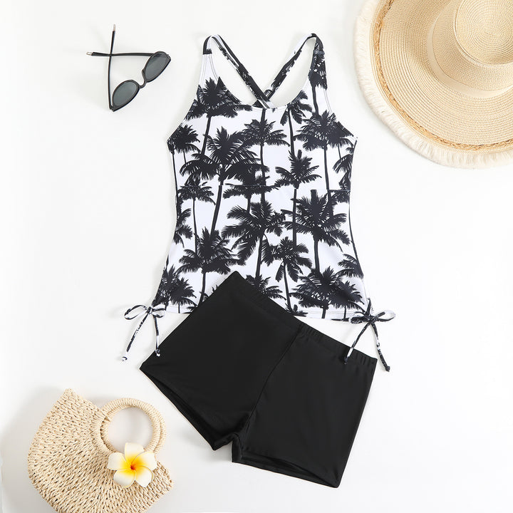 Dame badetop med blomster motiv og sports shorts Stilla