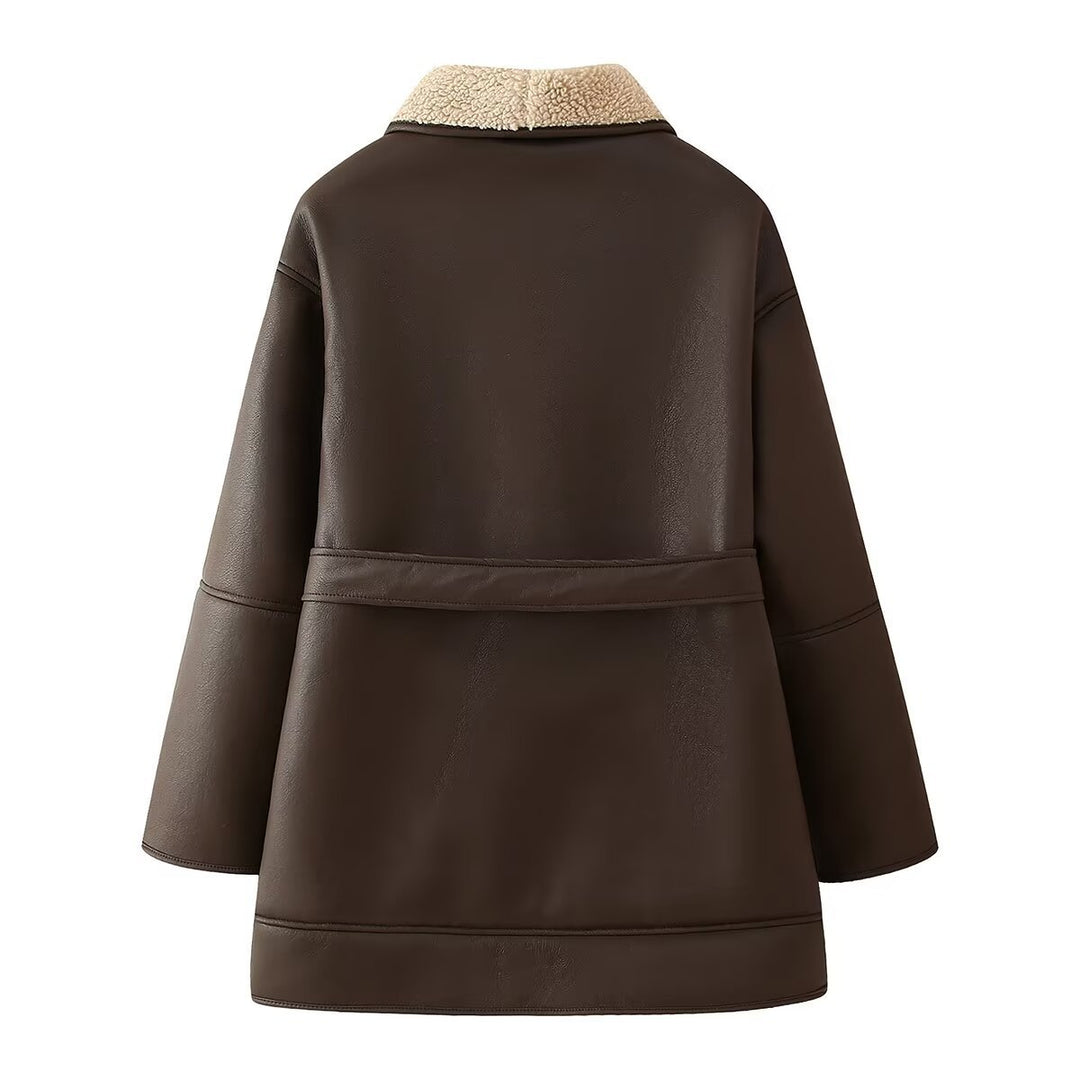 Dame Faux Leder Utility Jakke med Sherpa-foring Stilla