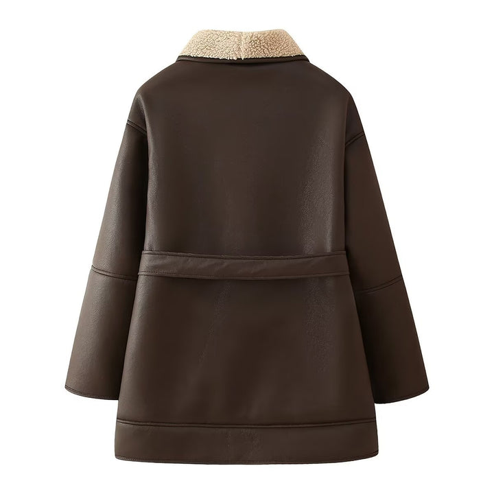 Dame Faux Leder Utility Jakke med Sherpa-foring Stilla