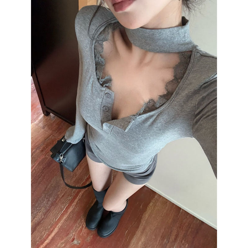 Femme Stylish Ryschet Langærmet Top Stilla