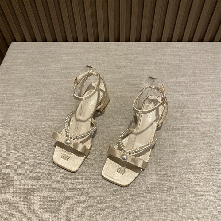 Femme Elegante Open-Toe Blokhæl Sandaler med Perle Detaljer Stilla