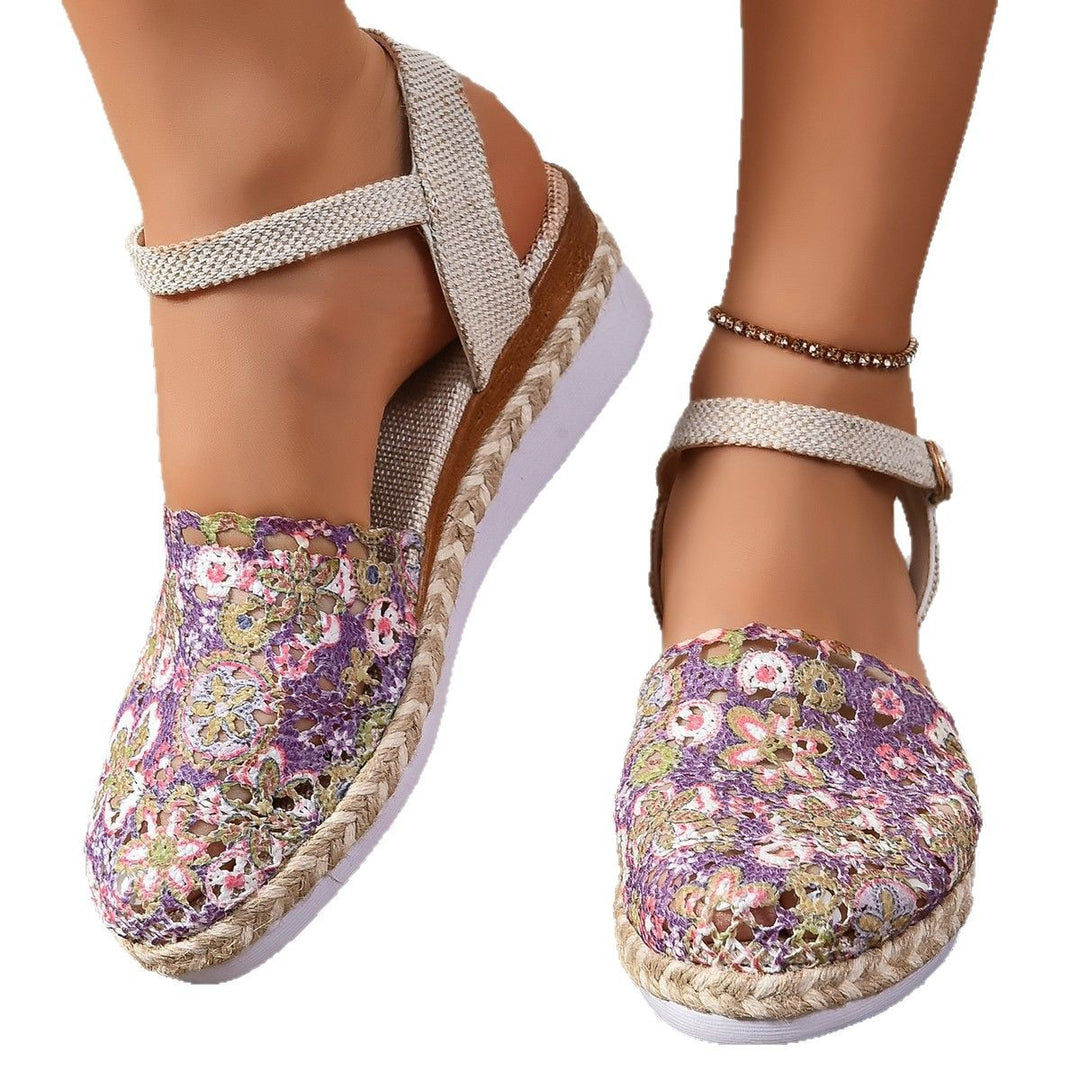 Dame Espadrilles-Sandaler med blomsterhækledesign og moderigtig rem Stilla