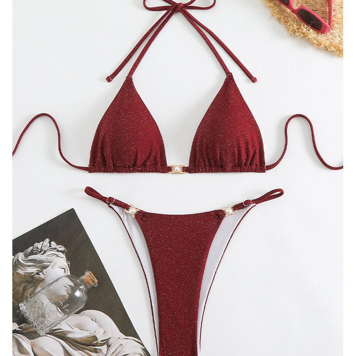Dame Triangel-Bikini med funklende overflade og justerbare stropper Stilla